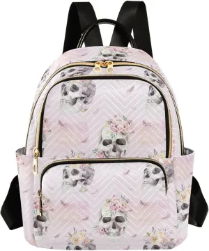 ALAZA Skull Roses Wildflowers Women’s Backpack Purse Causal Daypack Work Travel College Business Trip Bag Shoulder Bag