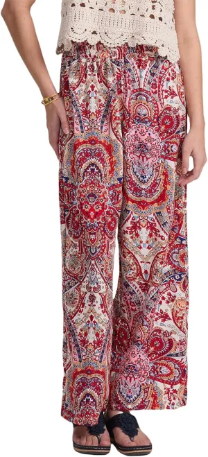 Alexis Leroy Women's Boho Palazzo Pants Summer Wide Leg Beach Trousers with Pockets Lightweight Floral Pattern