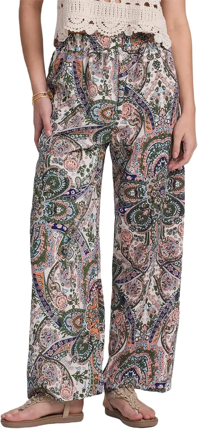 Alexis Leroy Women's Boho Palazzo Pants Summer Wide Leg Beach Trousers with Pockets Lightweight Floral Pattern