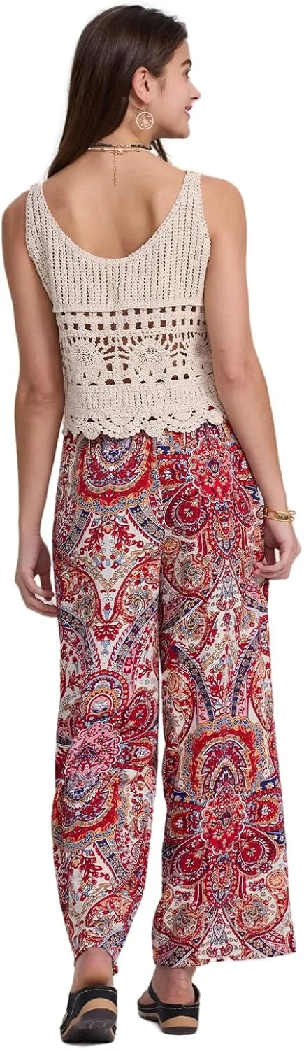 Alexis Leroy Women's Boho Palazzo Pants Summer Wide Leg Beach Trousers with Pockets Lightweight Floral Pattern