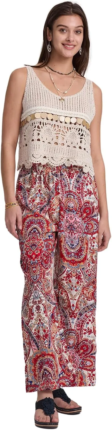 Alexis Leroy Women's Boho Palazzo Pants Summer Wide Leg Beach Trousers with Pockets Lightweight Floral Pattern