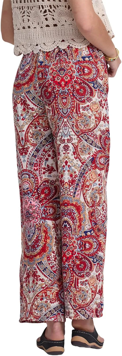 Alexis Leroy Women's Boho Palazzo Pants Summer Wide Leg Beach Trousers with Pockets Lightweight Floral Pattern