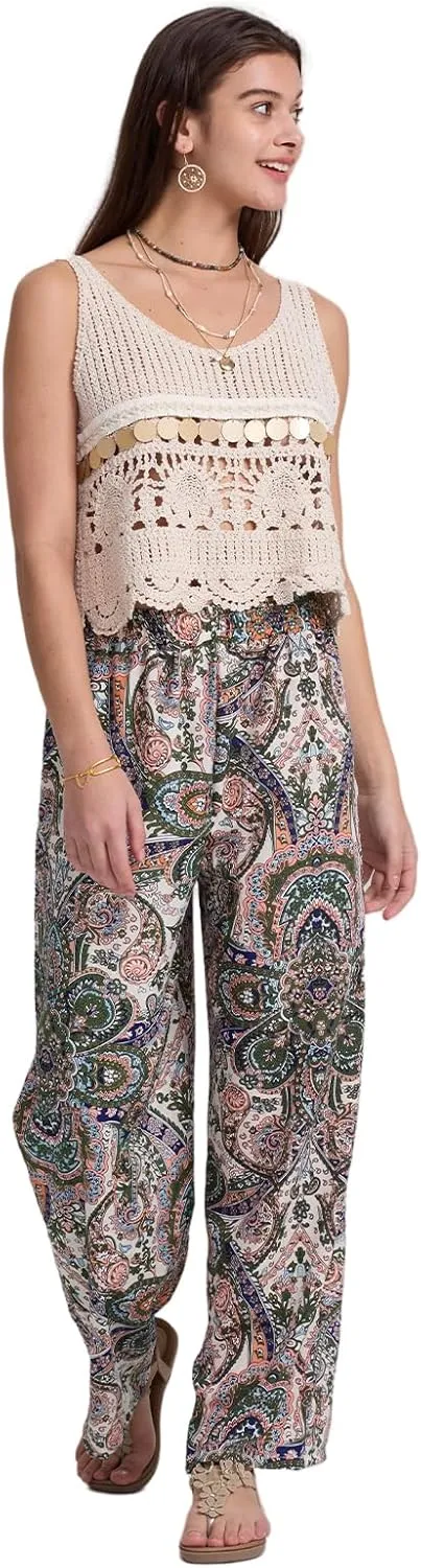 Alexis Leroy Women's Boho Palazzo Pants Summer Wide Leg Beach Trousers with Pockets Lightweight Floral Pattern