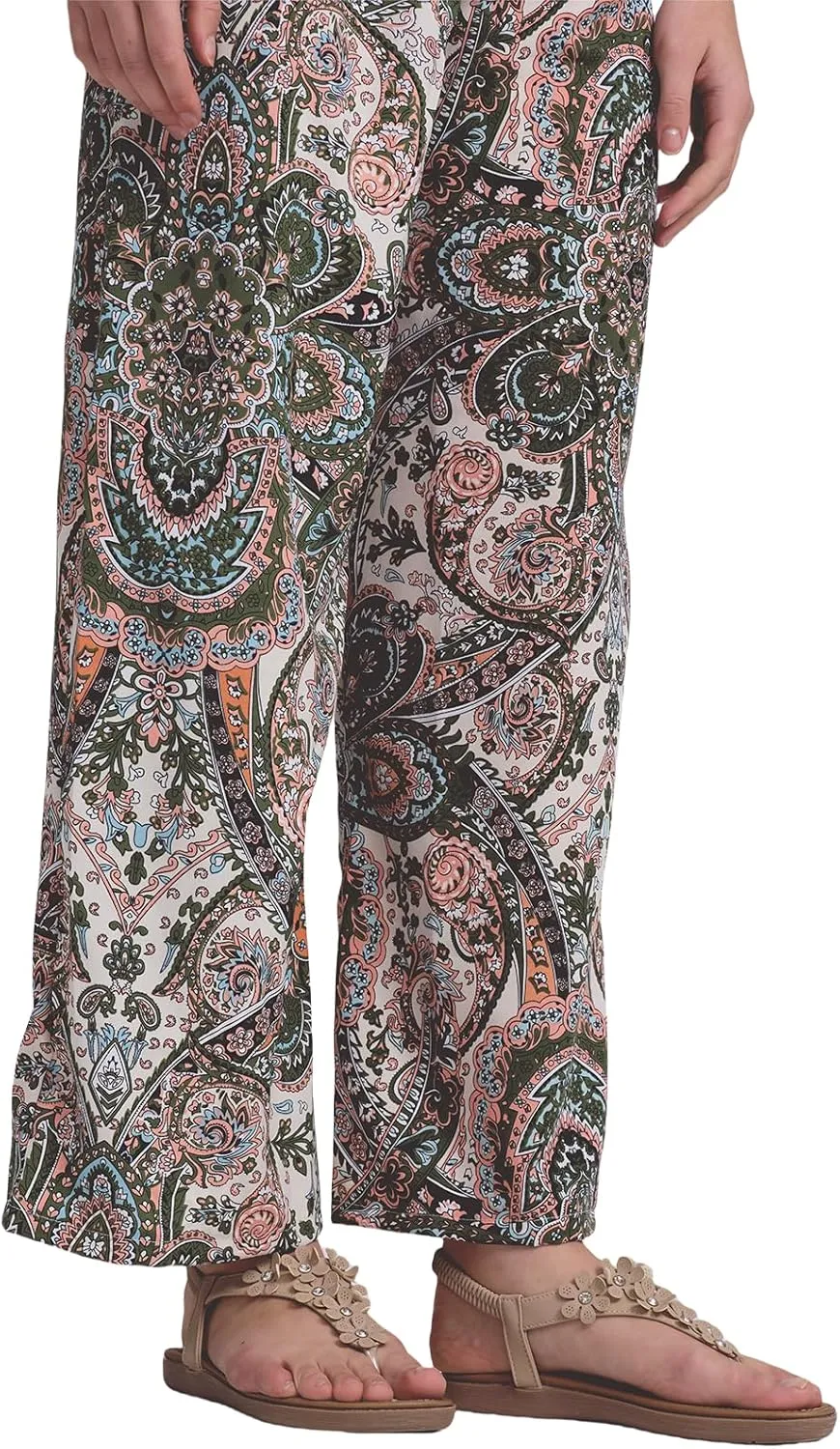 Alexis Leroy Women's Boho Palazzo Pants Summer Wide Leg Beach Trousers with Pockets Lightweight Floral Pattern