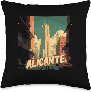 Alicante Retro Spain Vintage Alicantino Traveler Throw Pillow, 16x16, Multicolor