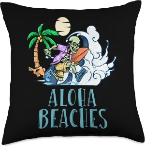 Aloha Beach Tourist Ocean Traveler Beachfront Throw Pillow, 18x18, Multicolor
