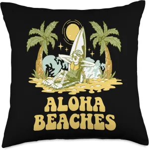 Aloha Beach Tourist Ocean Traveler Beachfront Throw Pillow, 18x18, Multicolor
