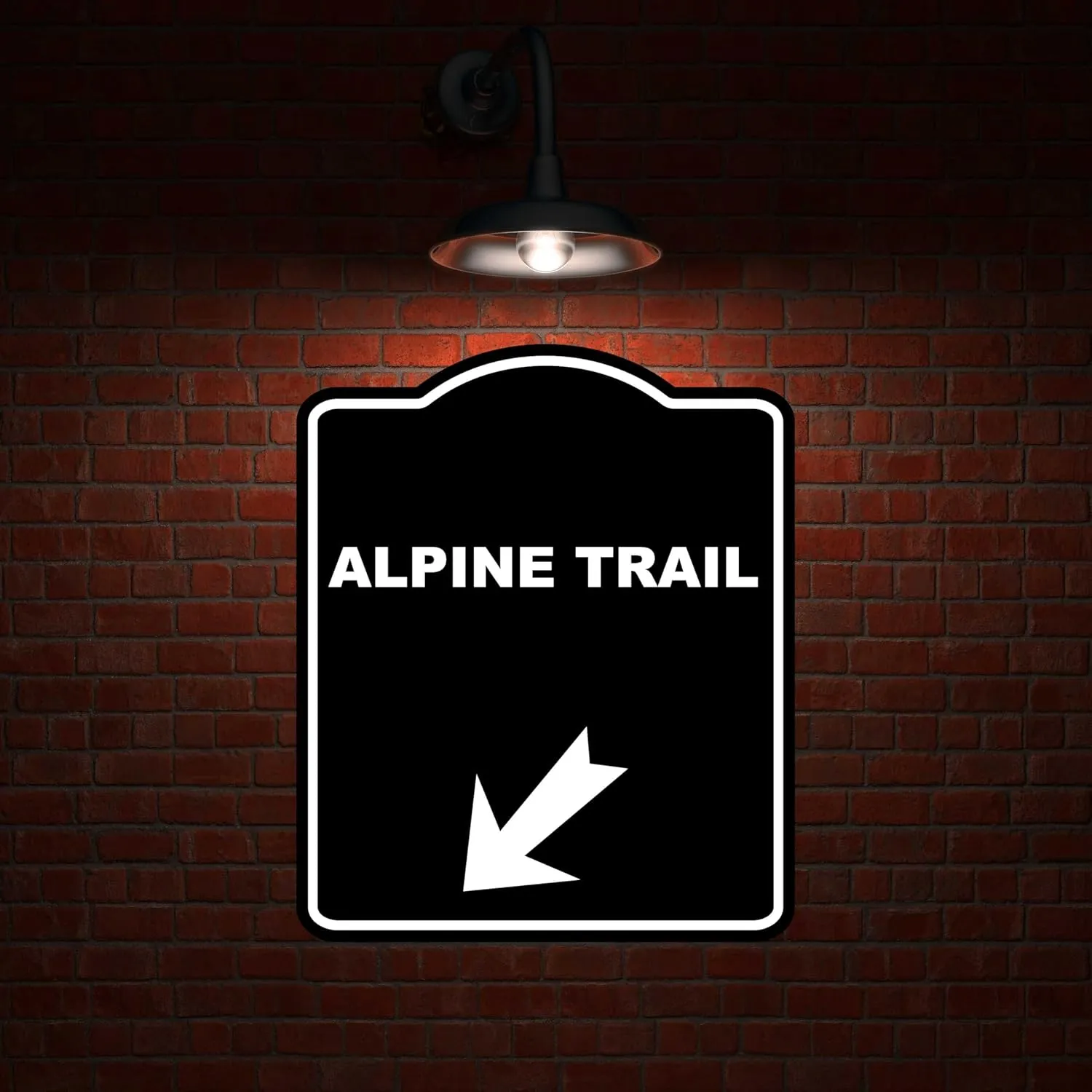ALPINE TRAIL Black Sign Arrow Down Left Aluminum Composite Sign 15 x 18 inches