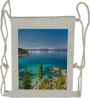 Ambesonne Blue Drawstring Backpack, Tranquil Tahoe Shoreline, Sackpack Bag