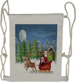 Ambesonne Christmas Drawstring Backpack, Snowdrift Reindeers, Sackpack Bag