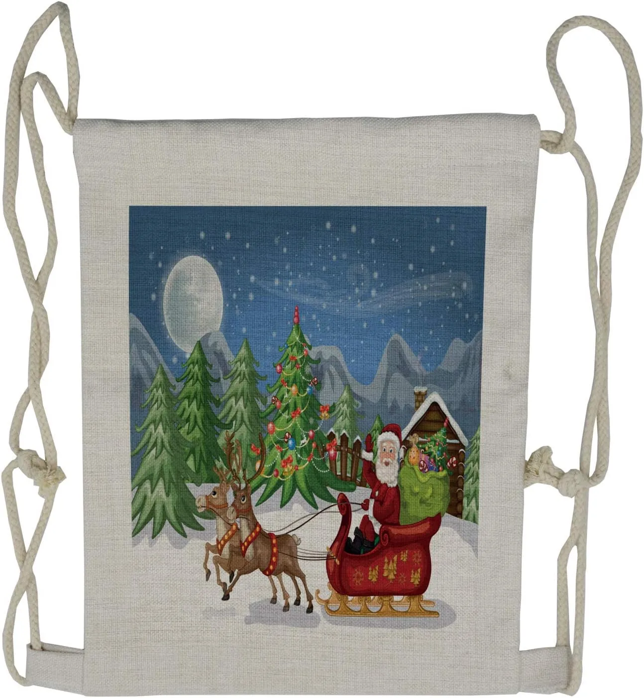 Ambesonne Christmas Drawstring Backpack, Snowdrift Reindeers, Sackpack Bag