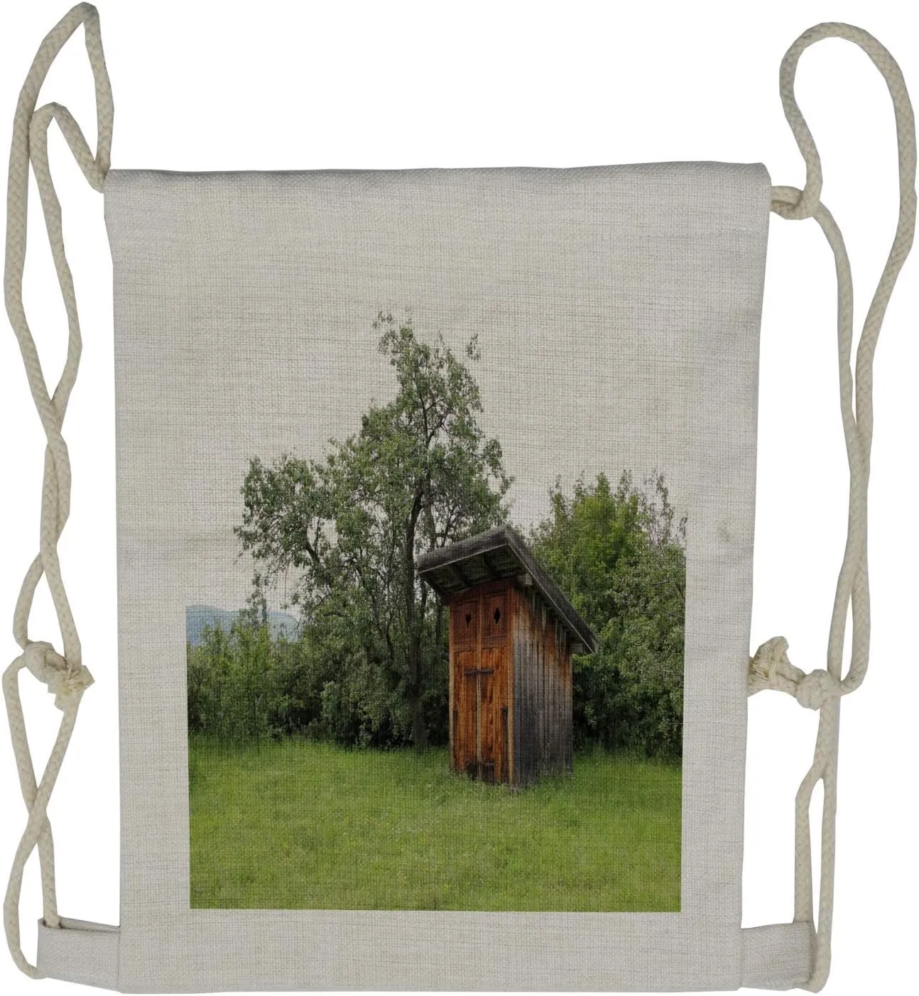 Ambesonne Outhouse Drawstring Backpack, Wooden Hut in Forest, Sackpack Bag