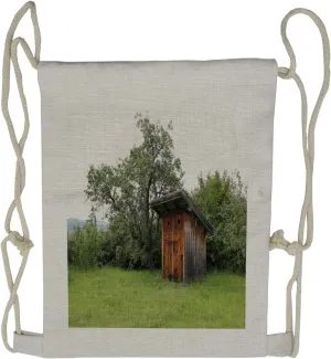 Ambesonne Outhouse Drawstring Backpack, Wooden Hut in Forest, Sackpack Bag