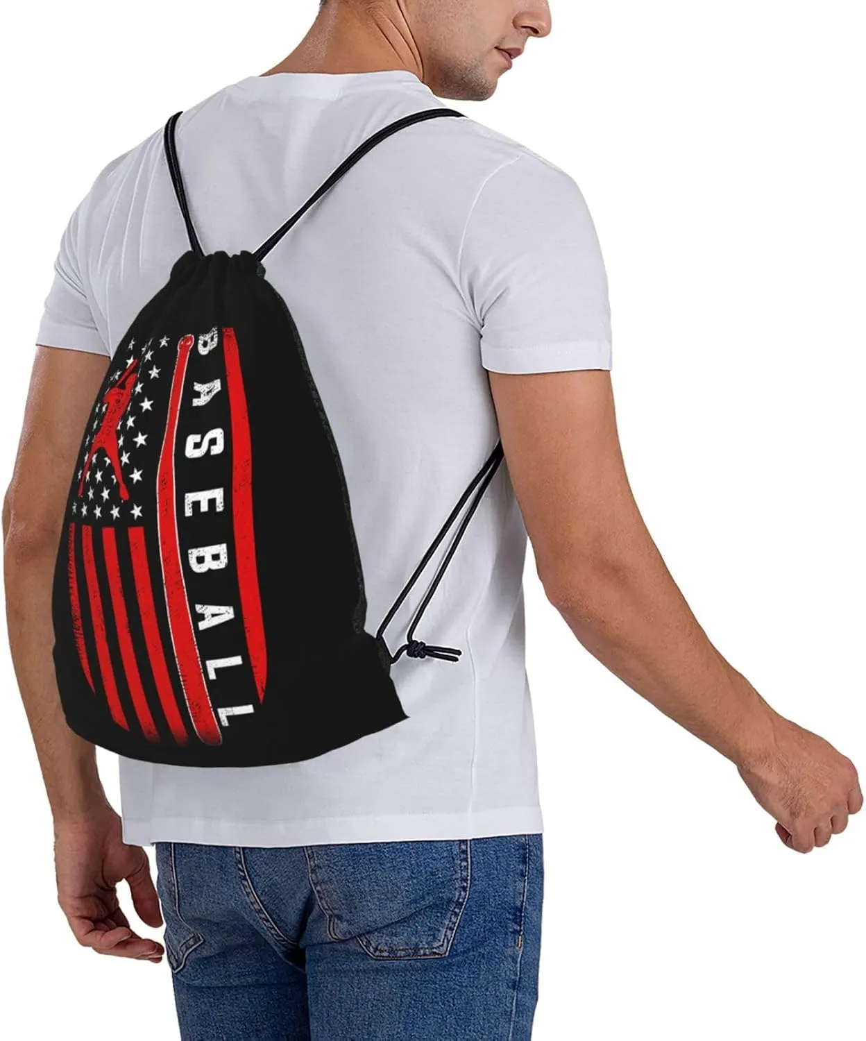 American Baseball Flag Unisex Drawstring Backpack Bag Sport Gym Swim Travel Sackpack