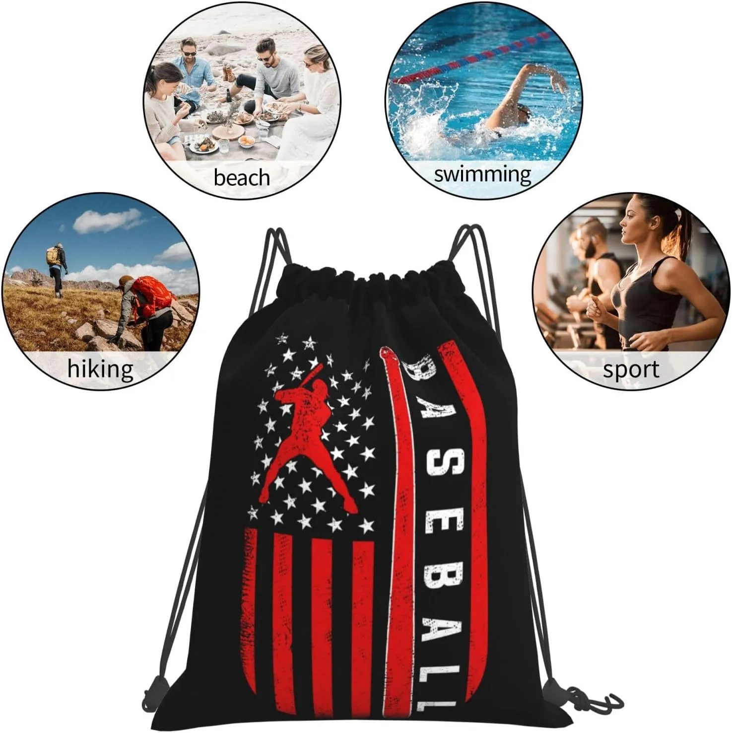 American Baseball Flag Unisex Drawstring Backpack Bag Sport Gym Swim Travel Sackpack