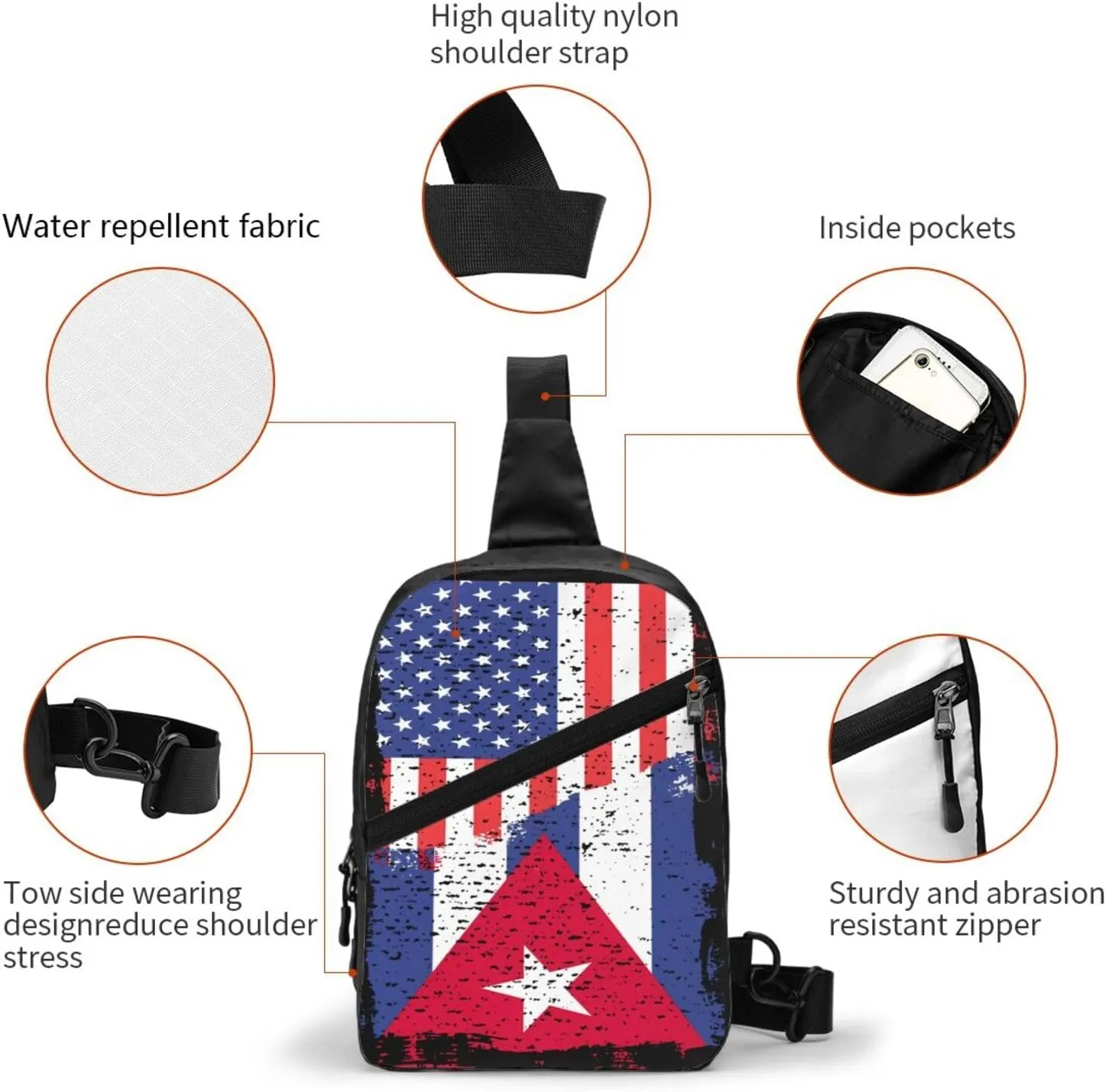 American Cuba Flag Cuban Roots Packable Crossbody Bag Portable Sling Bags Foldable Travel Daypack Reusable Sports Shoulder Backpack Diagonally Chest Bag for Workout