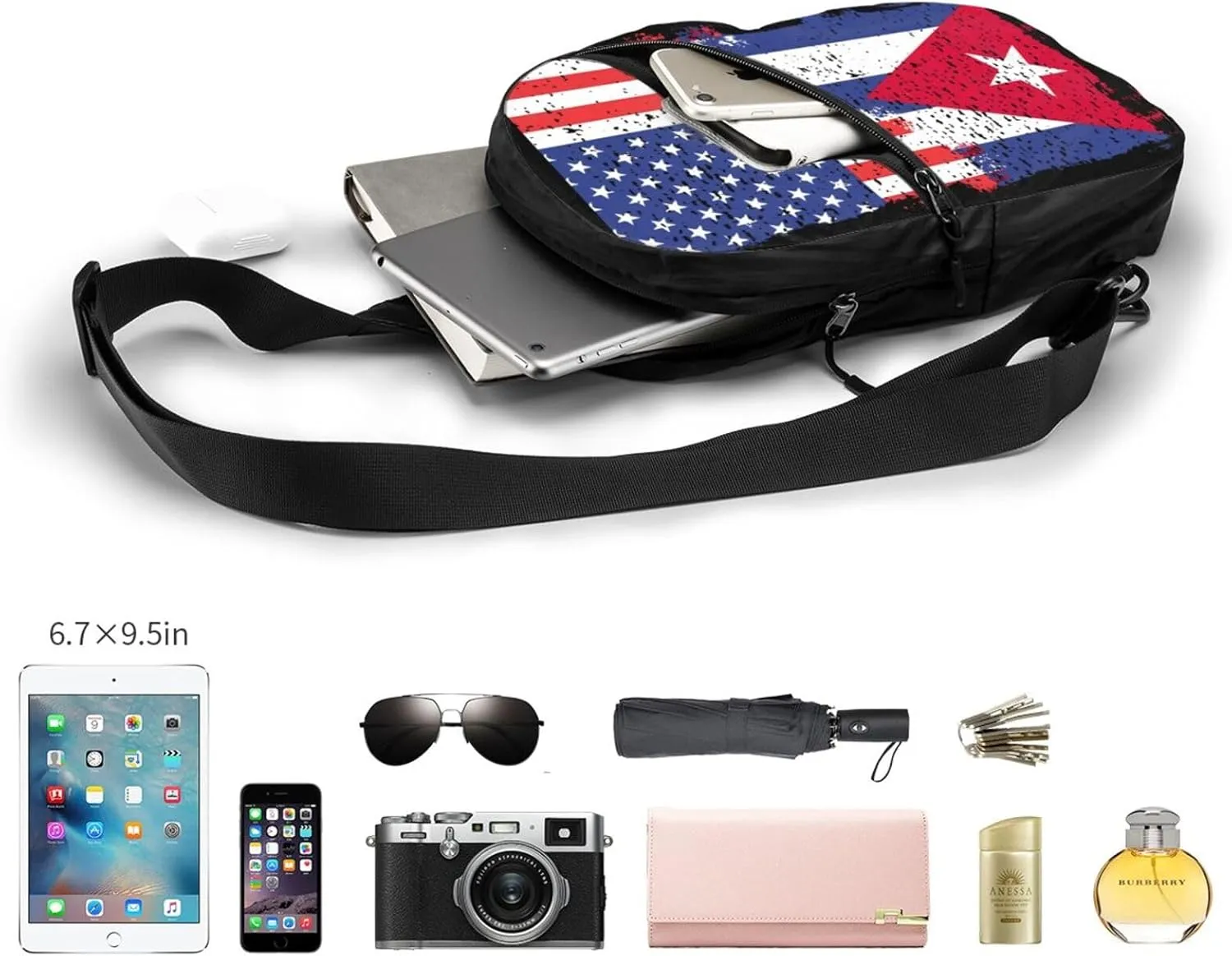 American Cuba Flag Cuban Roots Packable Crossbody Bag Portable Sling Bags Foldable Travel Daypack Reusable Sports Shoulder Backpack Diagonally Chest Bag for Workout