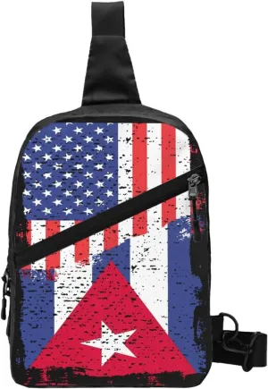 American Cuba Flag Cuban Roots Packable Crossbody Bag Portable Sling Bags Foldable Travel Daypack Reusable Sports Shoulder Backpack Diagonally Chest Bag for Workout