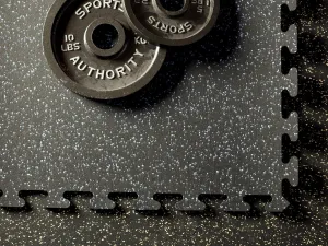 American Floor Mats Fit-Lock 3/8 Inch Heavy Duty Rubber Flooring - Interlocking Rubber Tiles (24" x 24" Tile) Solid Black 14' x 20' Set (70 Tiles Total) - Exercise Mats, Home Gym Sets