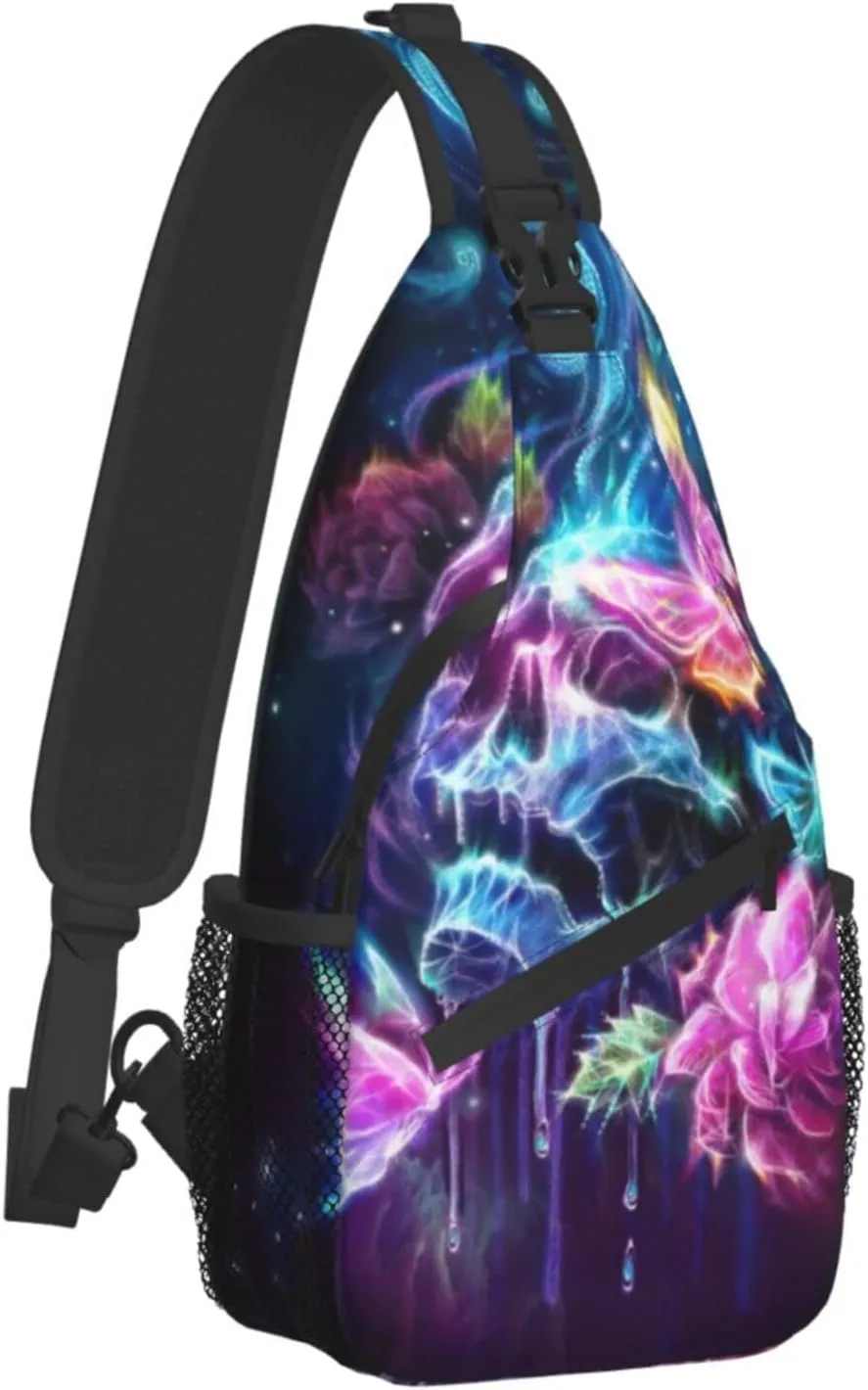 AMRANDOM Casual colorful skulls Sling Bag Casual Chest Package With Adjustable Strap Anti-Theft Sling Bags Shoulder Backpack Waterproof Sling Bag