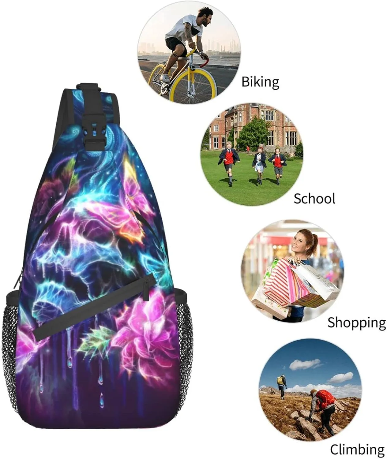 AMRANDOM Casual colorful skulls Sling Bag Casual Chest Package With Adjustable Strap Anti-Theft Sling Bags Shoulder Backpack Waterproof Sling Bag