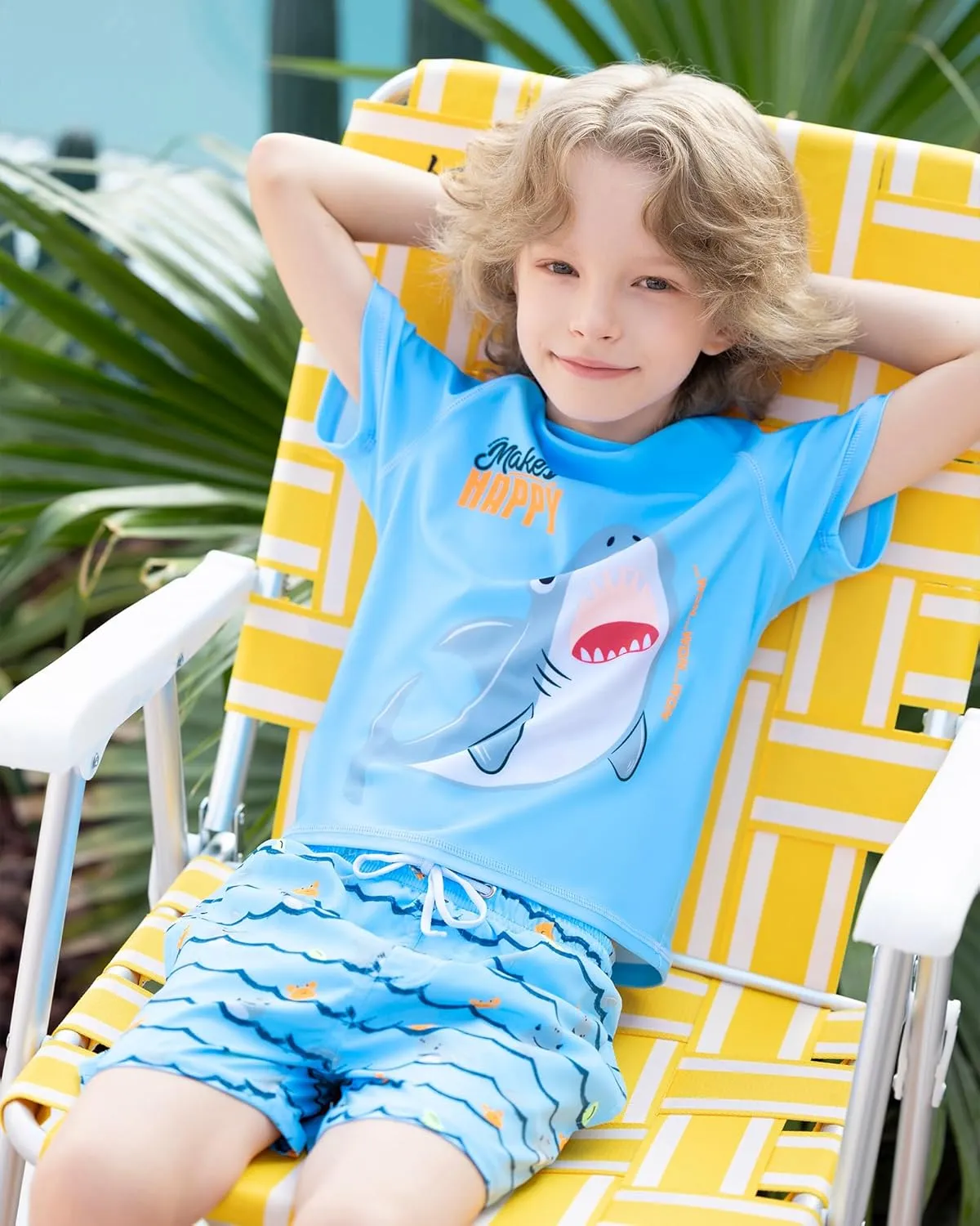 Angel season Boys Swimsuit Toddler Rash Guard Swim Set Long Sleeve Shirt with Swim Trunks Bathing Suit UPF 50  Swimwear