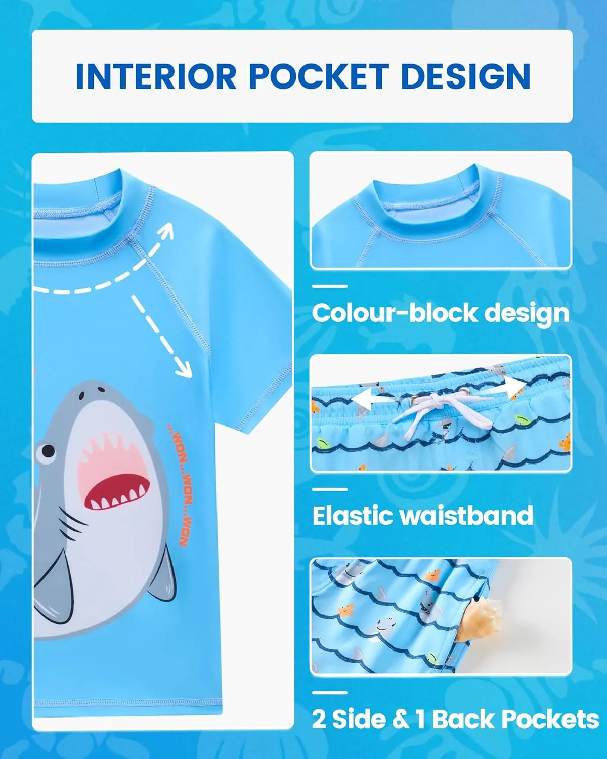 Angel season Boys Swimsuit Toddler Rash Guard Swim Set Long Sleeve Shirt with Swim Trunks Bathing Suit UPF 50  Swimwear