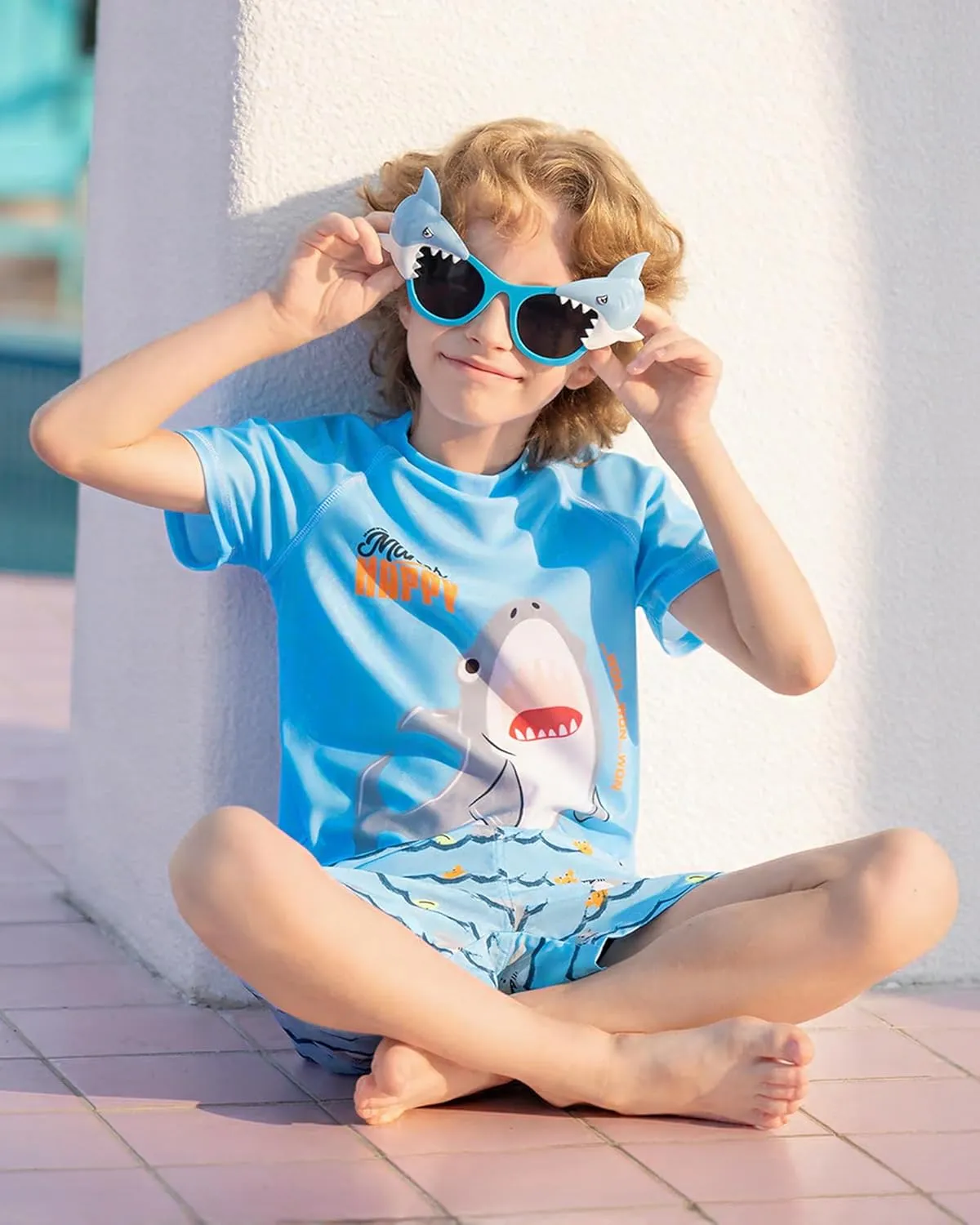 Angel season Boys Swimsuit Toddler Rash Guard Swim Set Long Sleeve Shirt with Swim Trunks Bathing Suit UPF 50  Swimwear