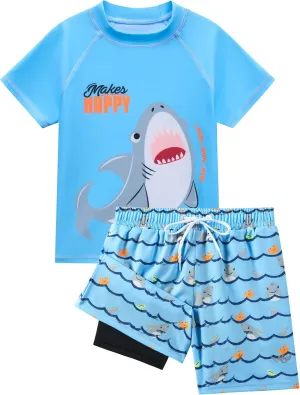Angel season Boys Swimsuit Toddler Rash Guard Swim Set Long Sleeve Shirt with Swim Trunks Bathing Suit UPF 50  Swimwear