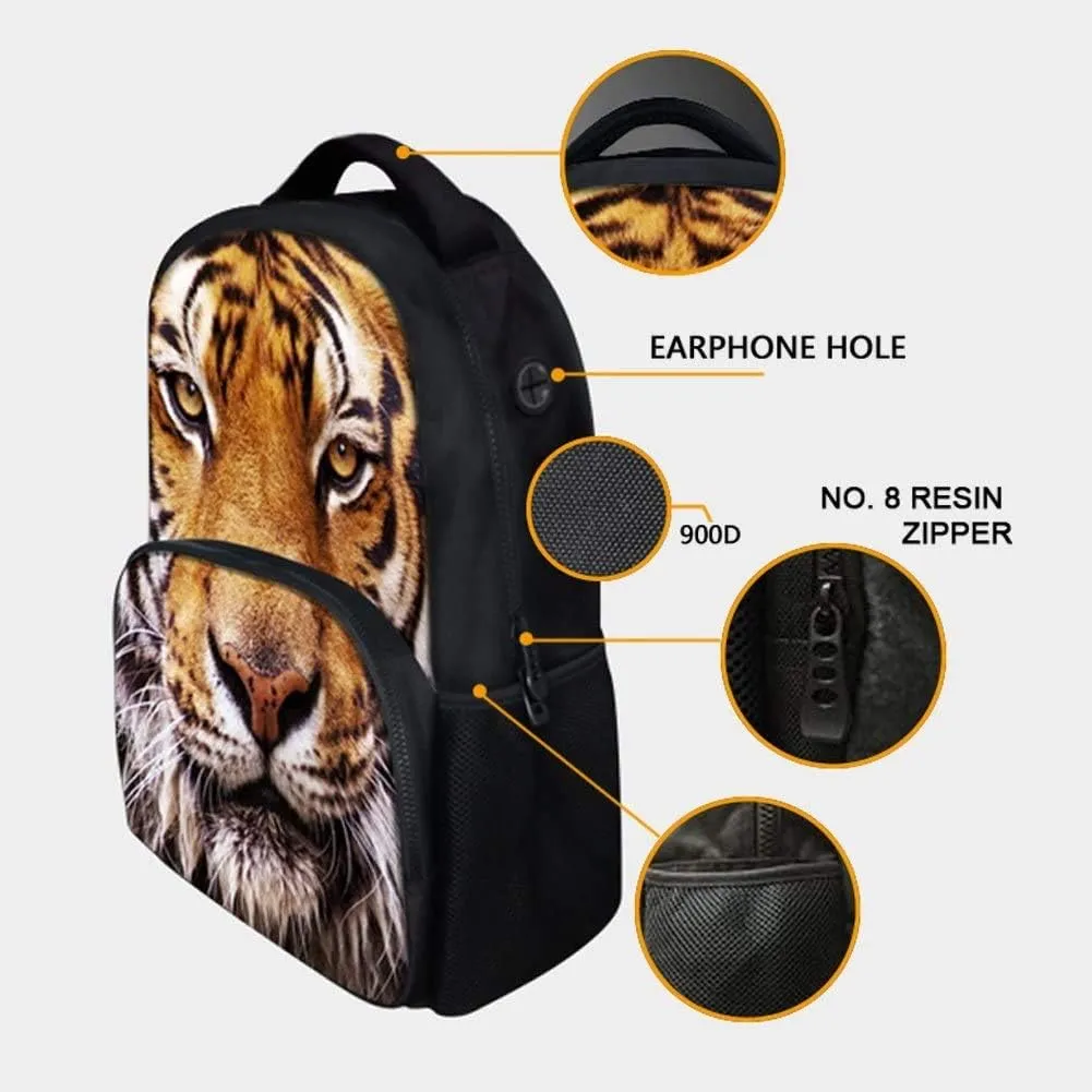 Animal Backpack Panda School Bag 3D Printing 17 Inch For Man/Kid/Girl/Boy/Woman Black Cool Design Casual Daypack