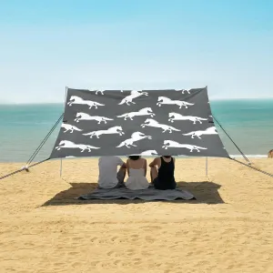 Animal Cartoon Horses Beach Canopy Tent Anti-UV & Wind Resistant, Camping Sun Shelter Easy Setup Portable,Outdoor Shade Tents with Sandbags,Sand Shovels,Ground Pegs & Stability Poles