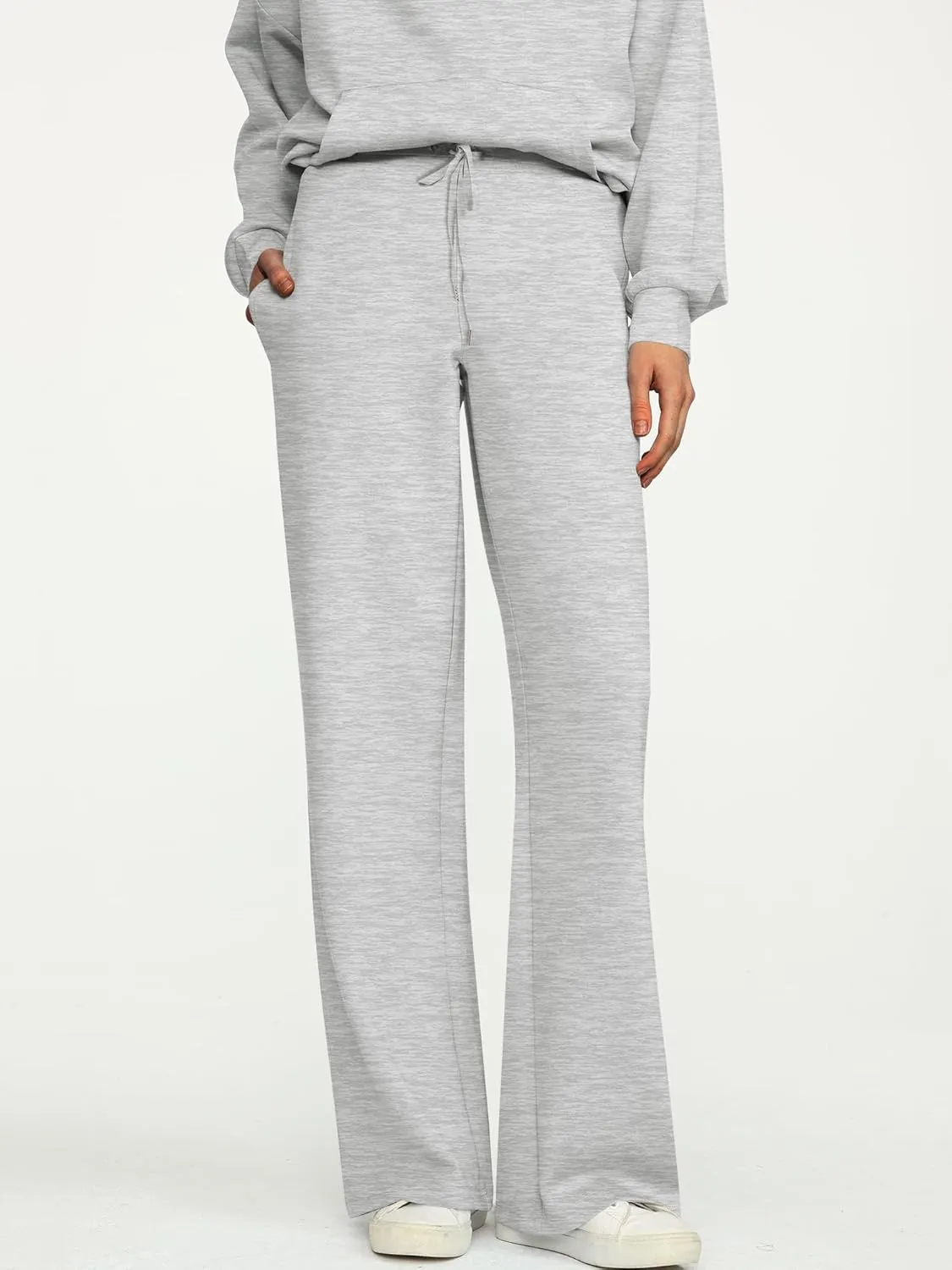 ANRABESS Women 2 Piece Outfits Sweatsuit Quarter Zip Sweatshirt Wide Leg Sweatpants Matching Lounge Set Travel Tracksuit