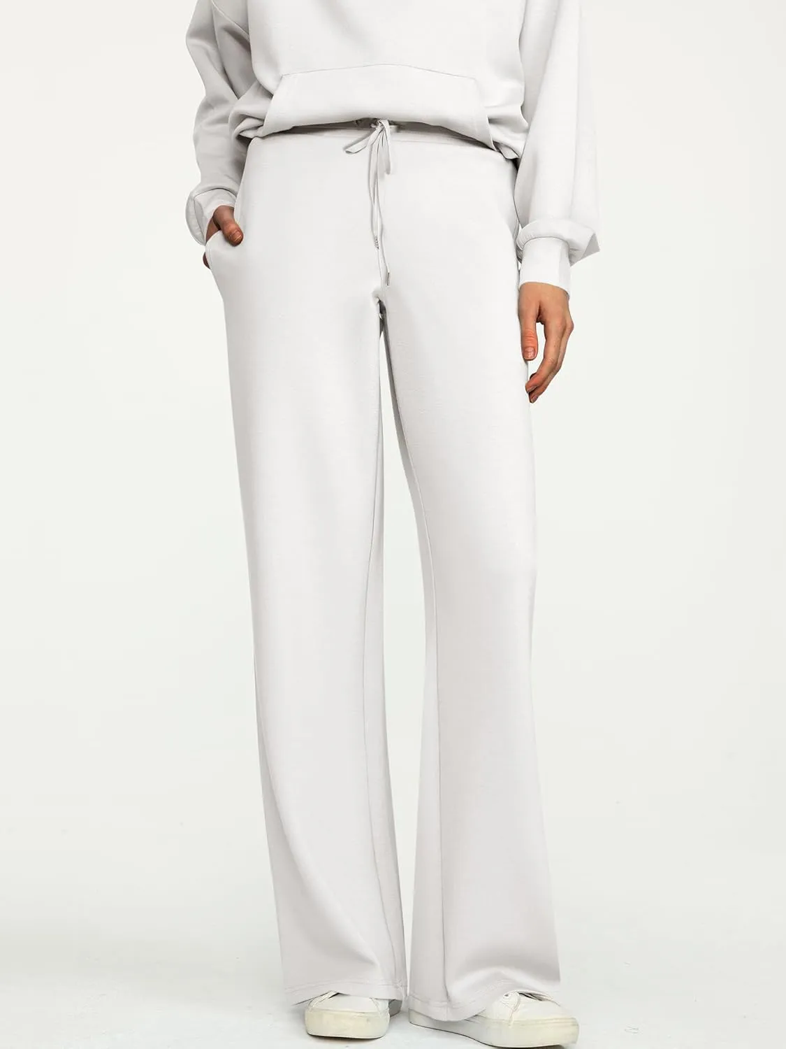 ANRABESS Women 2 Piece Outfits Sweatsuit Quarter Zip Sweatshirt Wide Leg Sweatpants Matching Lounge Set Travel Tracksuit
