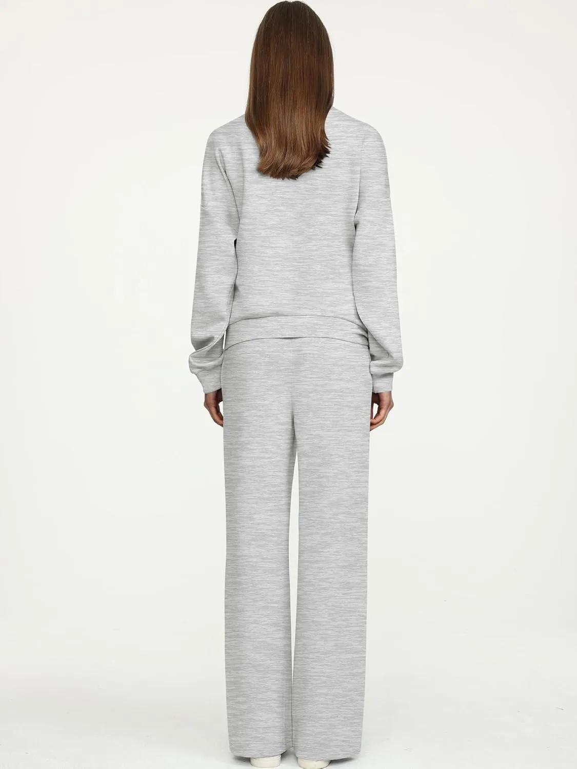 ANRABESS Women 2 Piece Outfits Sweatsuit Quarter Zip Sweatshirt Wide Leg Sweatpants Matching Lounge Set Travel Tracksuit