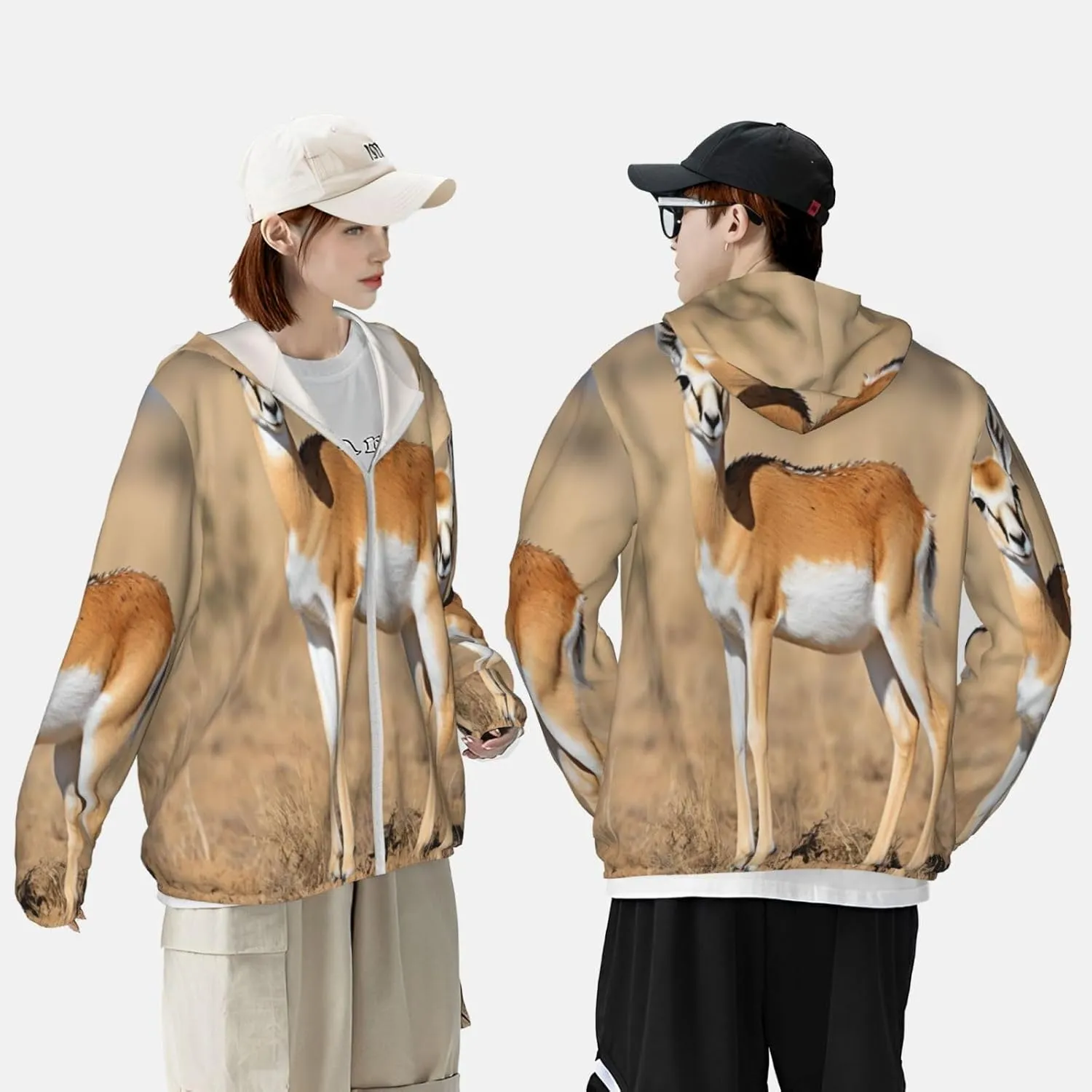Antelope on the Grassland Sun Protection Hoodie for Men and Women â€“ Light Jacket Full Zip Long Sleeve Sun Shirts Hoodies