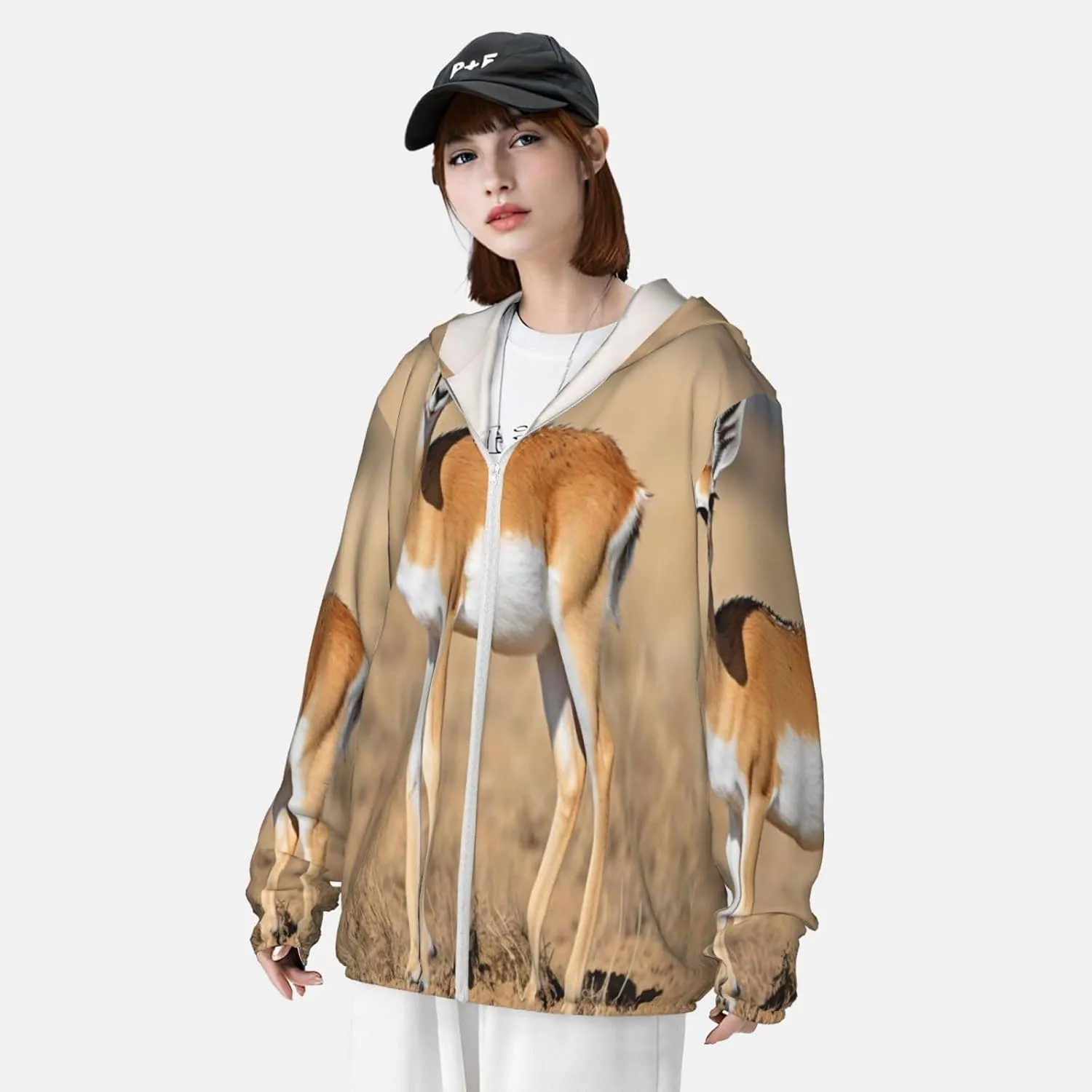 Antelope on the Grassland Sun Protection Hoodie for Men and Women â€“ Light Jacket Full Zip Long Sleeve Sun Shirts Hoodies
