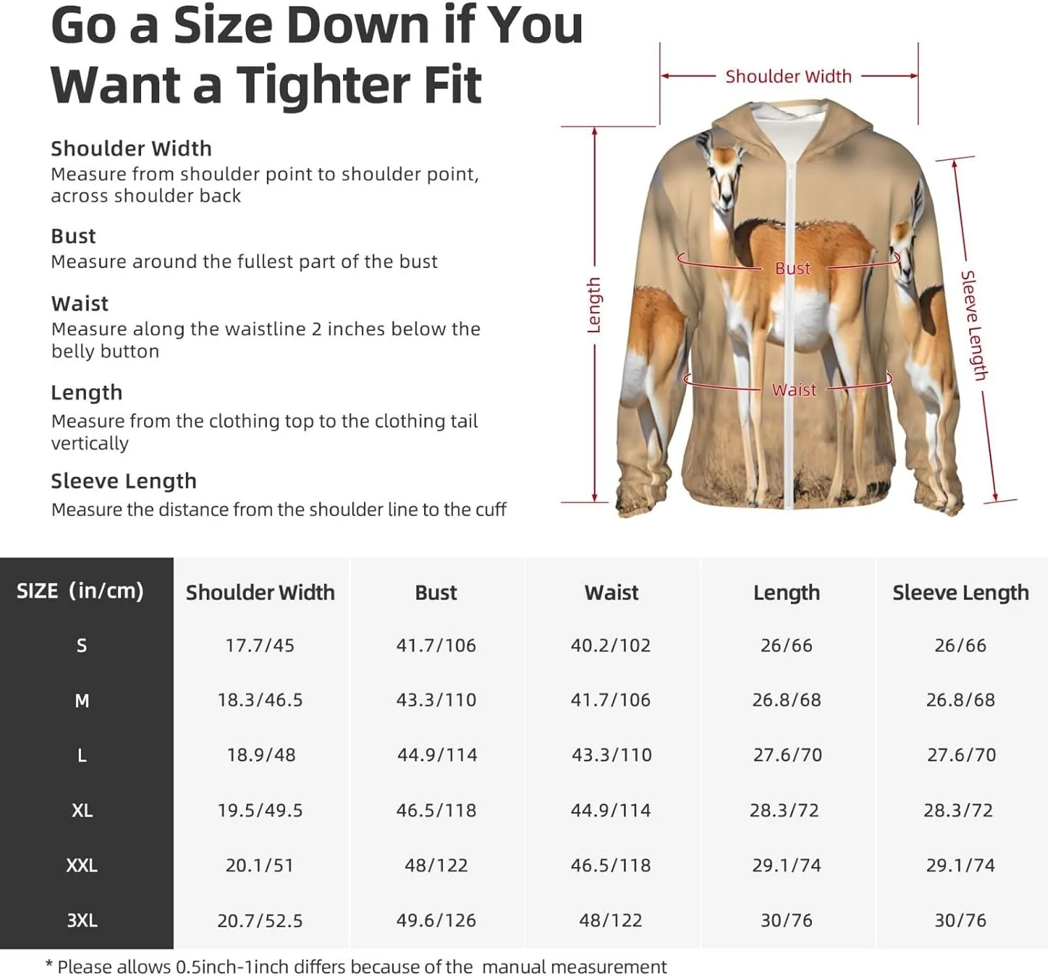 Antelope on the Grassland Sun Protection Hoodie for Men and Women â€“ Light Jacket Full Zip Long Sleeve Sun Shirts Hoodies