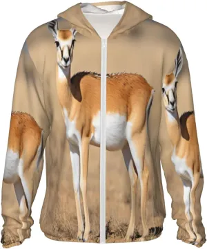 Antelope on the Grassland Sun Protection Hoodie for Men and Women â€“ Light Jacket Full Zip Long Sleeve Sun Shirts Hoodies