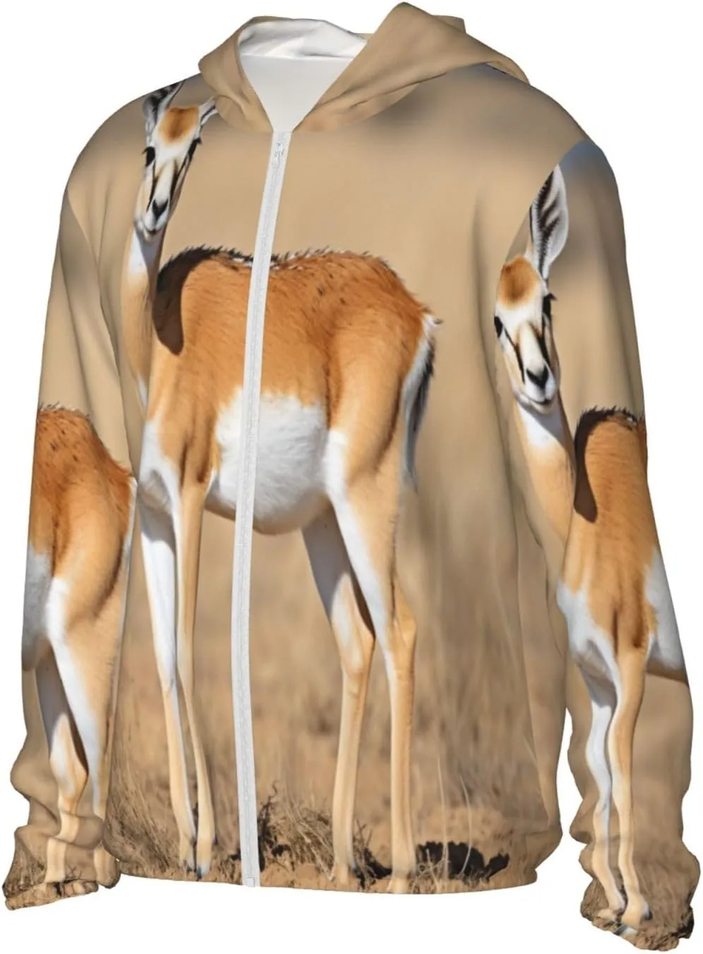 Antelope on the Grassland Sun Protection Hoodie for Men and Women â€“ Light Jacket Full Zip Long Sleeve Sun Shirts Hoodies