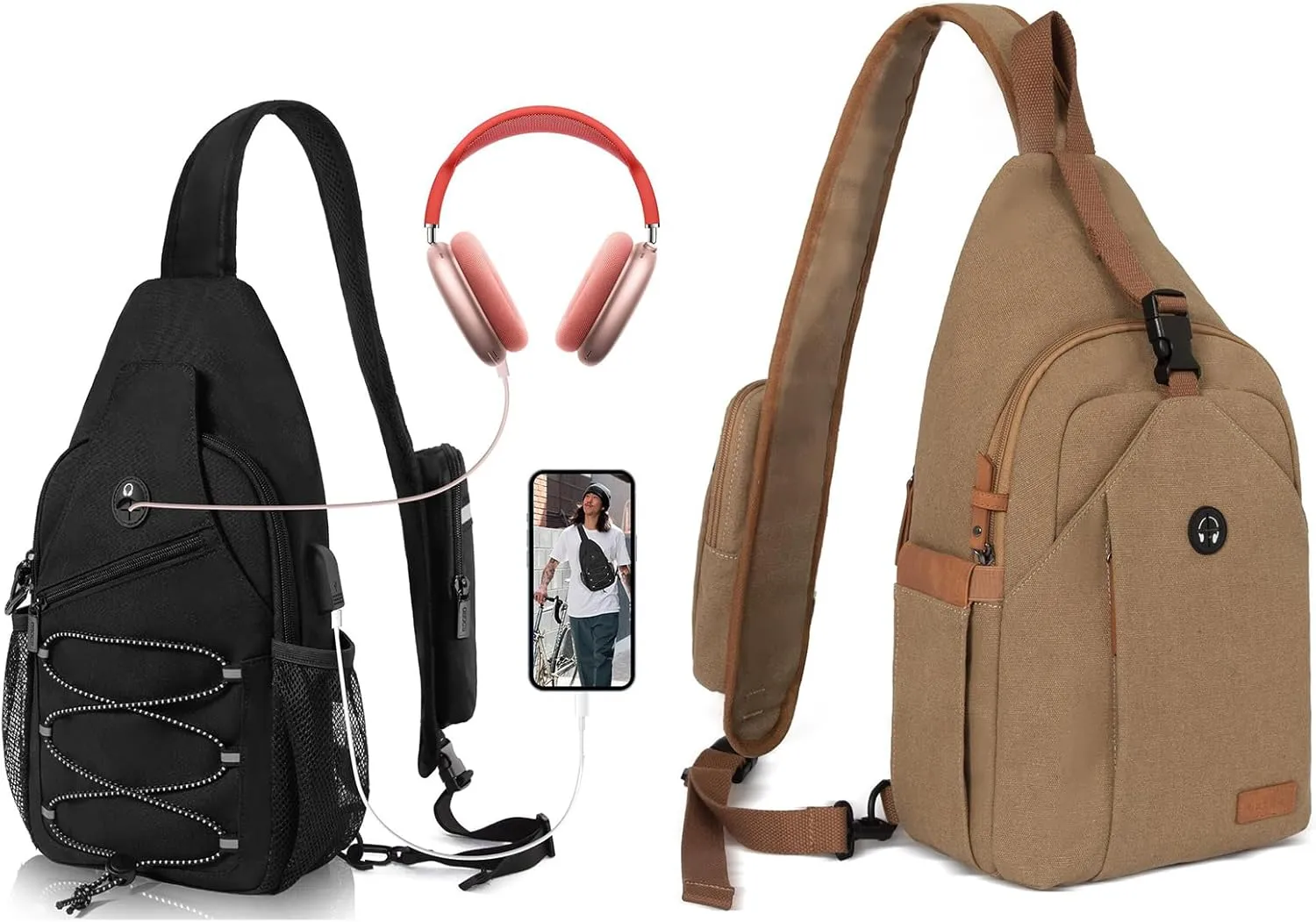 Anti Theft Crossbody Bag, Nylon with RFID Anti Theft Zipper, Canvas with Tunnel Lock Zipper L