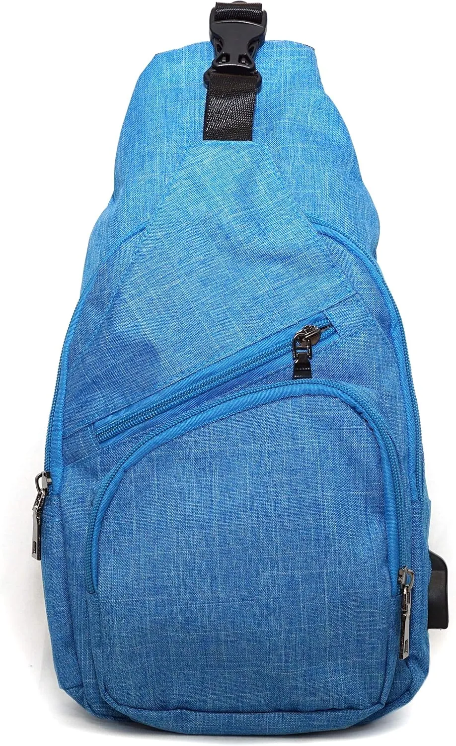 Anti-Theft Daypack Crossbody Sling Backpack, USB Charging Connector Port, Lightweight Day Pack for Travel, Hiking, Everyday, Large, Light Blue
