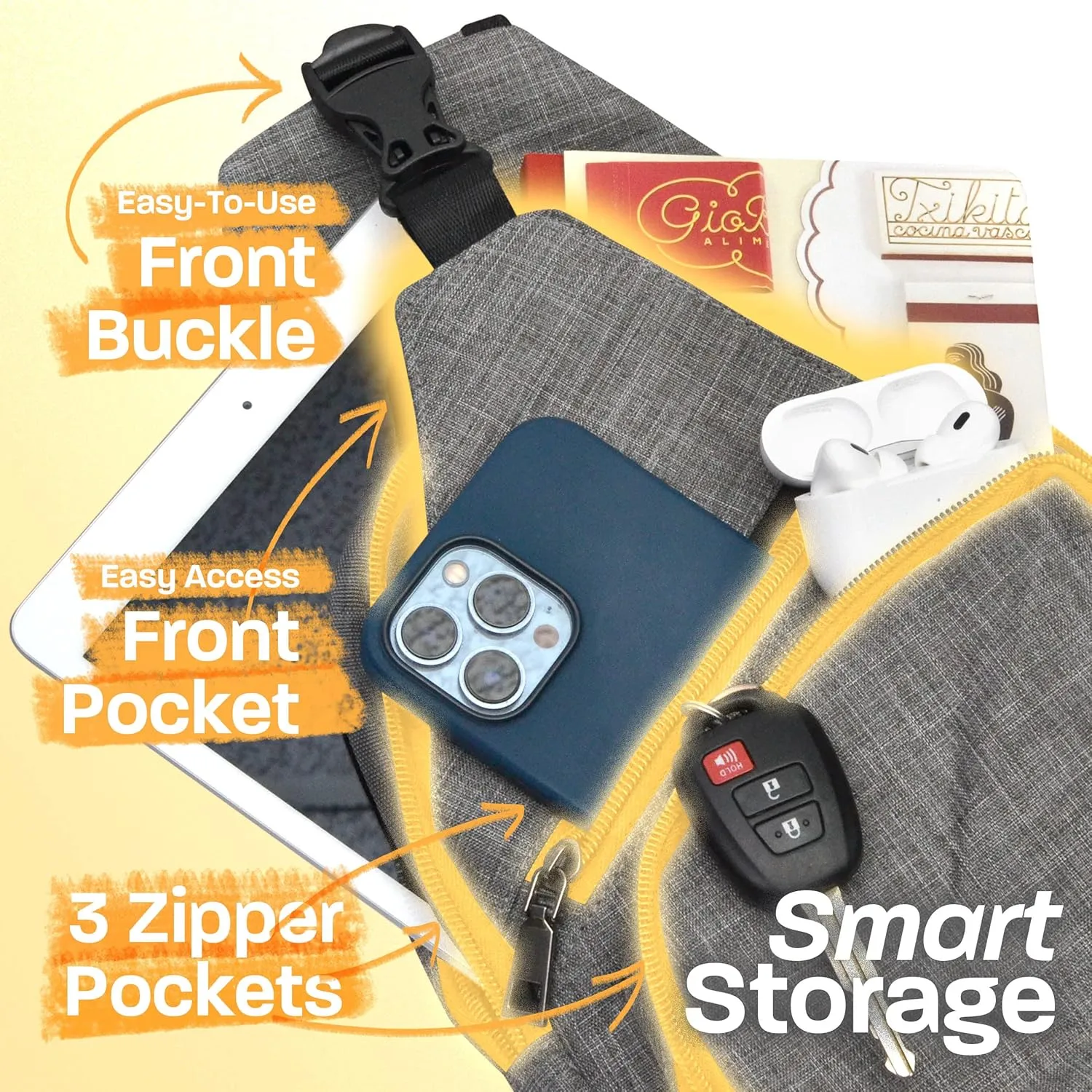 Anti-Theft Daypack Crossbody Sling Backpack, USB Charging Connector Port, Lightweight Day Pack for Travel, Hiking, Everyday, Large, Light Blue