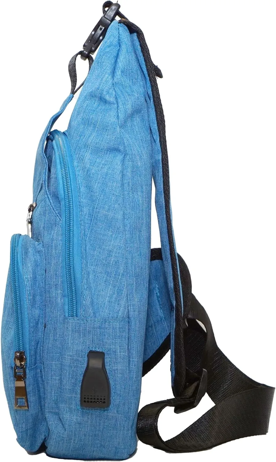 Anti-Theft Daypack Crossbody Sling Backpack, USB Charging Connector Port, Lightweight Day Pack for Travel, Hiking, Everyday, Large, Light Blue
