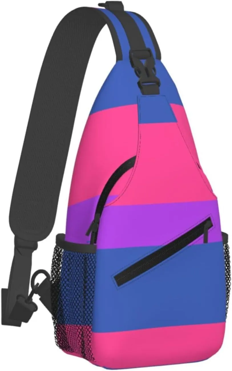 Anti Theft Sling Bag for Bisexual Pride Flag Crossbody Chest Backpack Small Daypack Fashion Outdoor Cycling Gym Chest Shoulder Bags for Men & Women