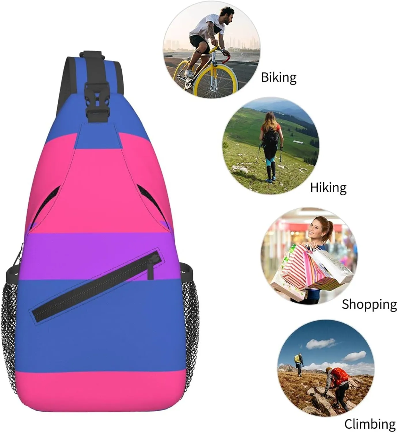 Anti Theft Sling Bag for Bisexual Pride Flag Crossbody Chest Backpack Small Daypack Fashion Outdoor Cycling Gym Chest Shoulder Bags for Men & Women