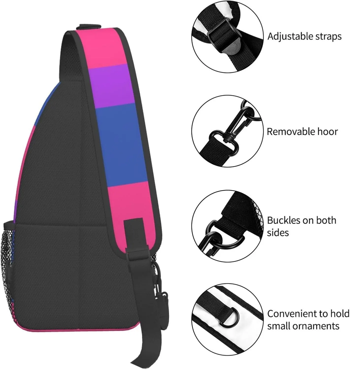 Anti Theft Sling Bag for Bisexual Pride Flag Crossbody Chest Backpack Small Daypack Fashion Outdoor Cycling Gym Chest Shoulder Bags for Men & Women