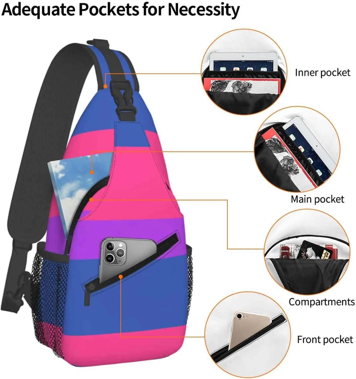 Anti Theft Sling Bag for Bisexual Pride Flag Crossbody Chest Backpack Small Daypack Fashion Outdoor Cycling Gym Chest Shoulder Bags for Men & Women