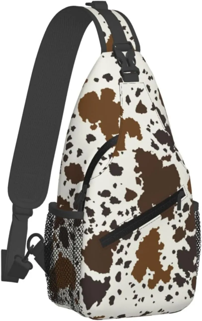 Anti Theft Sling Bag for Brown Skin Milk Cow Print Crossbody Chest Backpack Small Daypack Fashion Outdoor Cycling Gym Chest Shoulder Bags for Men & Women