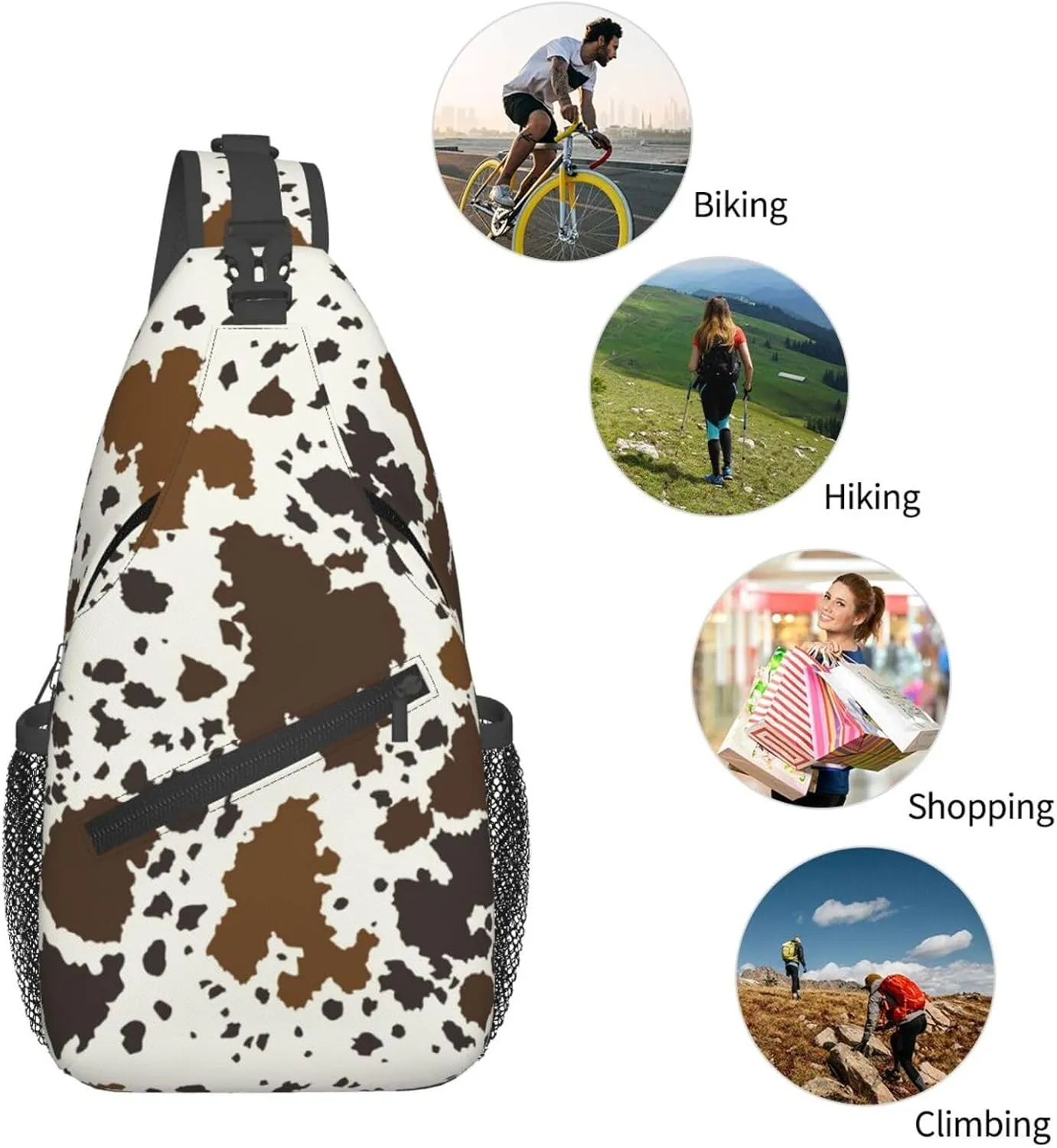 Anti Theft Sling Bag for Brown Skin Milk Cow Print Crossbody Chest Backpack Small Daypack Fashion Outdoor Cycling Gym Chest Shoulder Bags for Men & Women