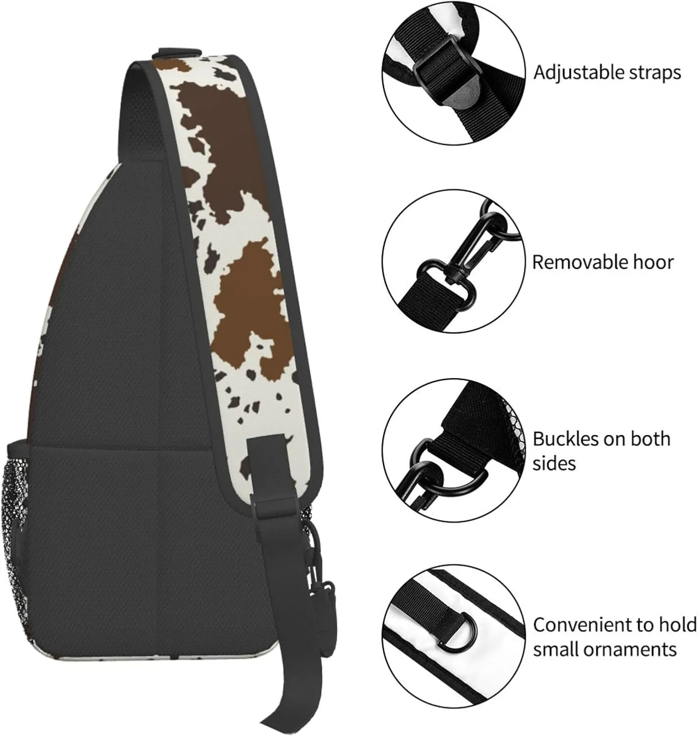 Anti Theft Sling Bag for Brown Skin Milk Cow Print Crossbody Chest Backpack Small Daypack Fashion Outdoor Cycling Gym Chest Shoulder Bags for Men & Women